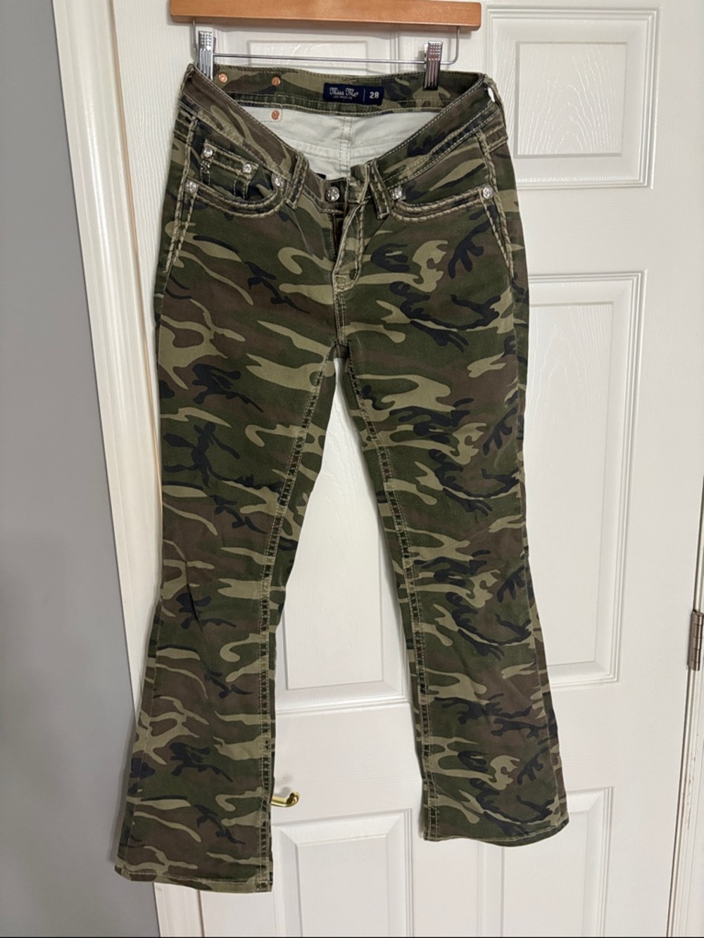 Miss Me Green Camouflage Jeans With Rhinestones